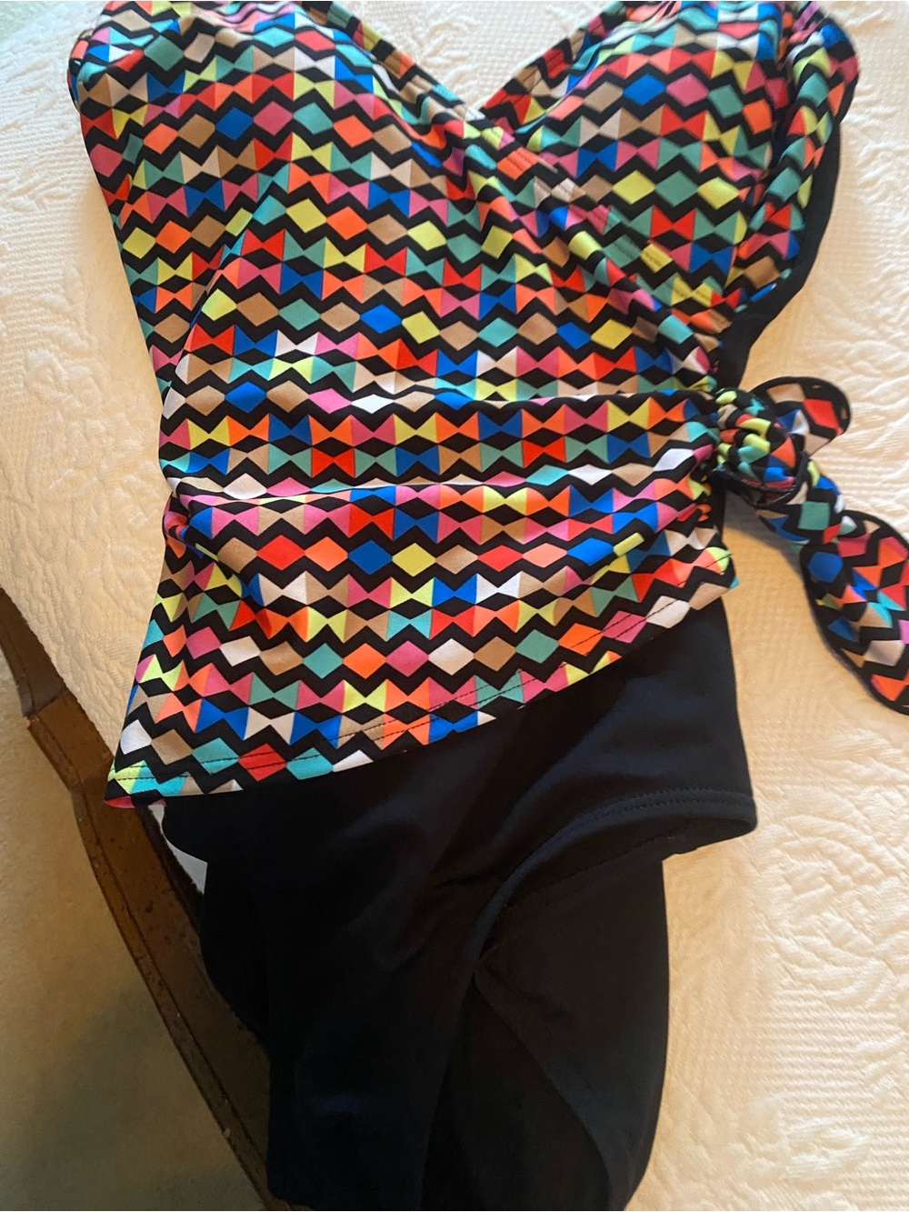 Multicolor Geo Print One-Piece Swimsuit with Black Bottom